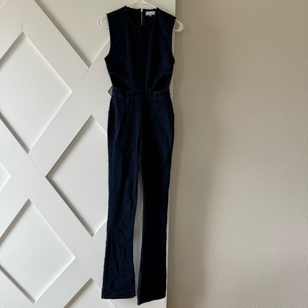 WEWOREWHAT CUTOUT SLIT STRETCH DENIM JUMPSUIT - Picture 7 of 12